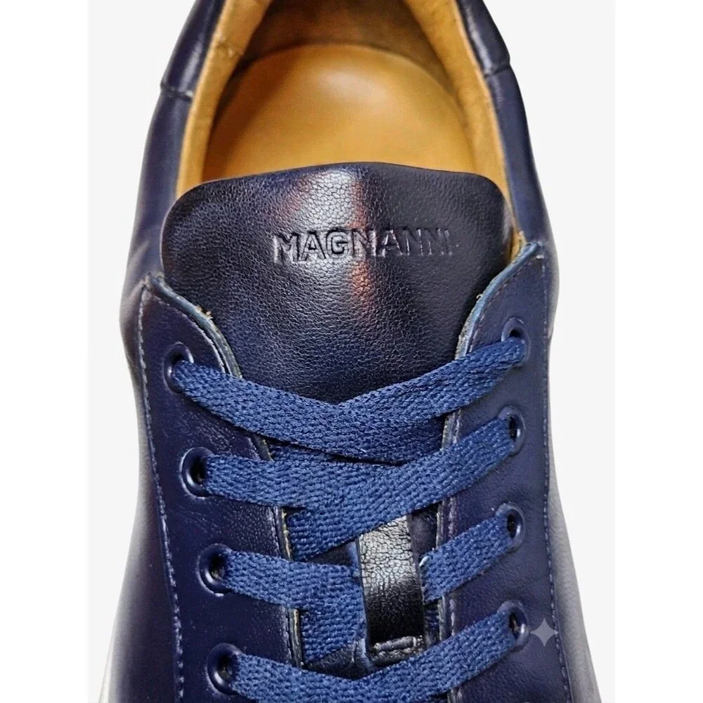 Magnanni Navy Leather Low Top Sneakers Size 13 M Spain Cupsole Mens 21419 EUC